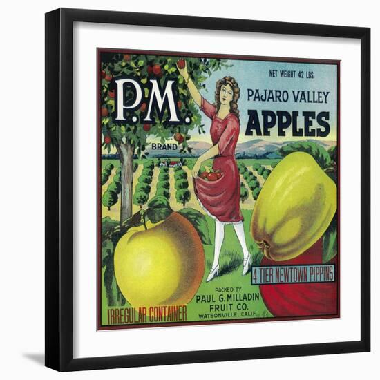 P.M. Apple Crate Label - Watsonville, CA-Lantern Press-Framed Art Print