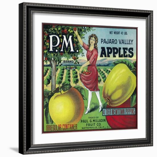 P.M. Apple Crate Label - Watsonville, CA-Lantern Press-Framed Art Print