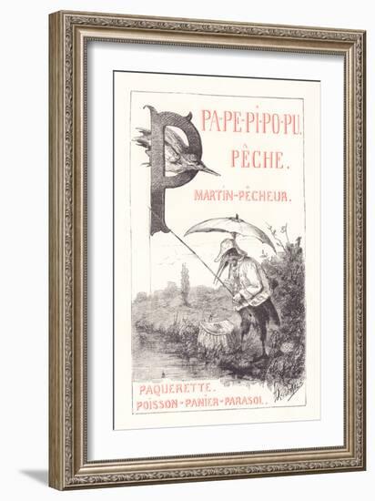 P: PA PE PI PO PU - Peach — Kingfisher - Daisy - Fish - Basket — Parasol,1879 (Engraving)-Fortune Louis Meaulle-Framed Giclee Print