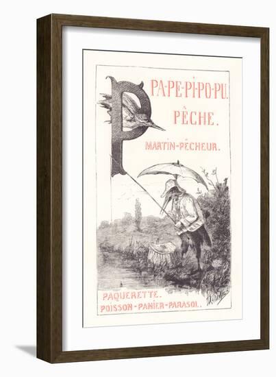 P: PA PE PI PO PU - Peach — Kingfisher - Daisy - Fish - Basket — Parasol,1879 (Engraving)-Fortune Louis Meaulle-Framed Giclee Print