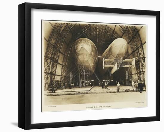 P2 and P3 Airship in a Hangar, Italian Propaganda Postcard, Italo-Turkish War-null-Framed Giclee Print