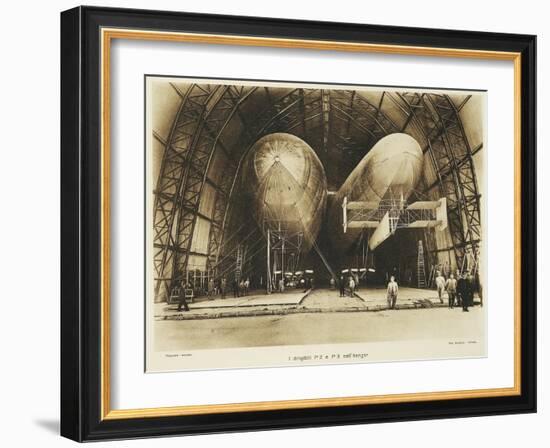 P2 and P3 Airship in a Hangar, Italian Propaganda Postcard, Italo-Turkish War-null-Framed Giclee Print