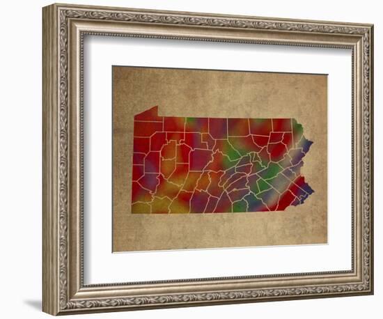 PA Colorful Counties-Red Atlas Designs-Framed Giclee Print