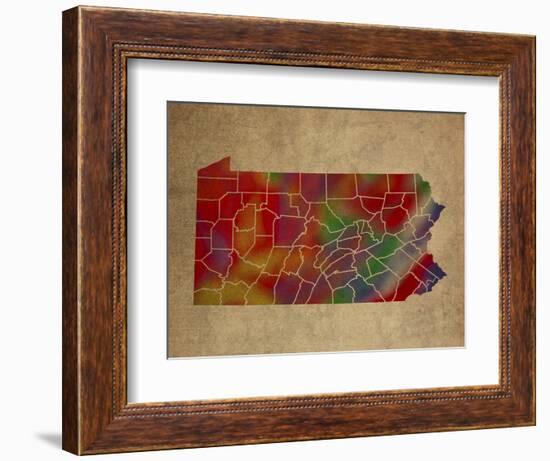 PA Colorful Counties-Red Atlas Designs-Framed Giclee Print