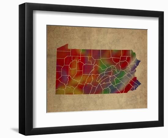 PA Colorful Counties-Red Atlas Designs-Framed Giclee Print