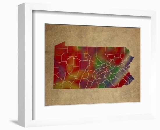 PA Colorful Counties-Red Atlas Designs-Framed Giclee Print