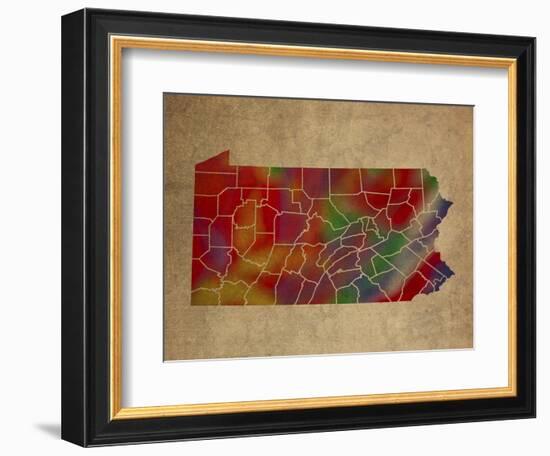 PA Colorful Counties-Red Atlas Designs-Framed Giclee Print