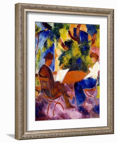 Paar am Gartentisch. Couple at the garden table-August Macke-Framed Giclee Print