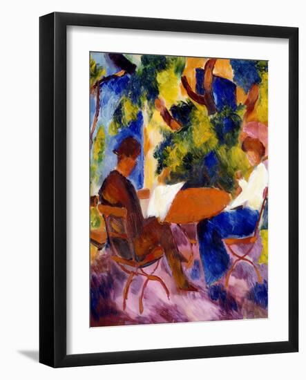 Paar am Gartentisch. Couple at the garden table-August Macke-Framed Giclee Print