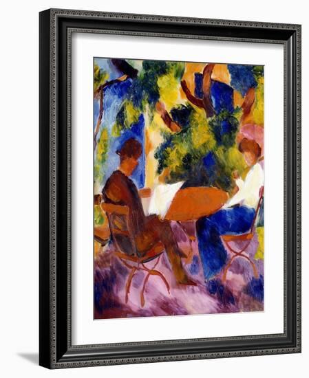 Paar am Gartentisch. Couple at the garden table-August Macke-Framed Giclee Print