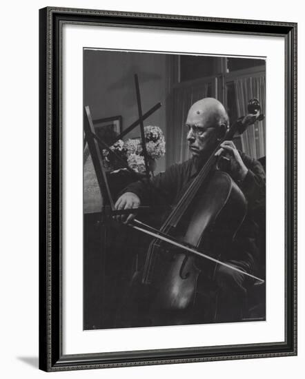 Pablo Casals Giving an Informal Recital on His Cello at His Home-Gjon Mili-Framed Premium Photographic Print