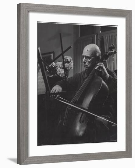 Pablo Casals Giving an Informal Recital on His Cello at His Home-Gjon Mili-Framed Premium Photographic Print
