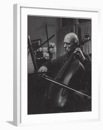 Pablo Casals Giving an Informal Recital on His Cello at His Home-Gjon Mili-Framed Premium Photographic Print