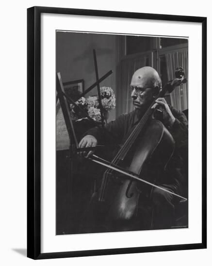 Pablo Casals Giving an Informal Recital on His Cello at His Home-Gjon Mili-Framed Premium Photographic Print