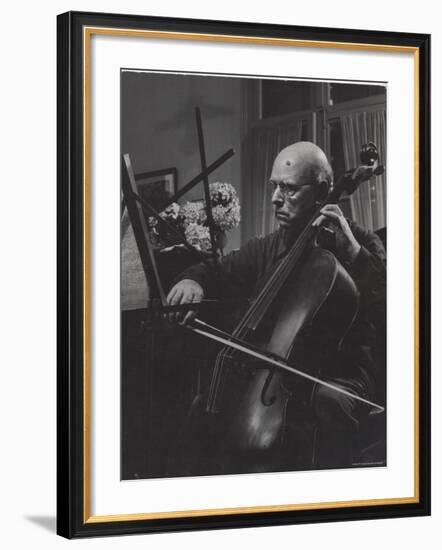 Pablo Casals Giving an Informal Recital on His Cello at His Home-Gjon Mili-Framed Premium Photographic Print