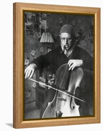 Pablo Casals, the Great Cello Player in His Home in Barcelona-null-Framed Stretched Canvas