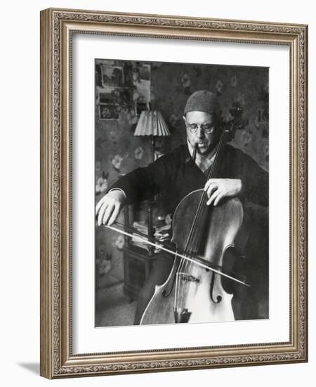 Pablo Casals, the Great Cello Player in His Home in Barcelona-null-Framed Photo