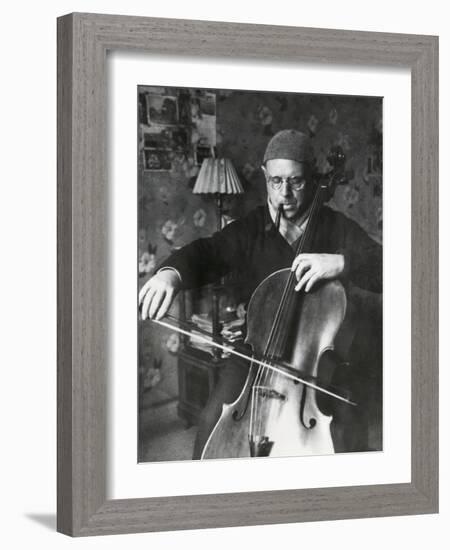 Pablo Casals, the Great Cello Player in His Home in Barcelona-null-Framed Photo