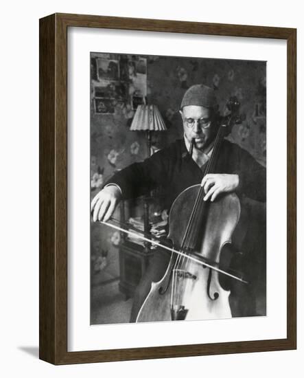 Pablo Casals, the Great Cello Player in His Home in Barcelona-null-Framed Photo