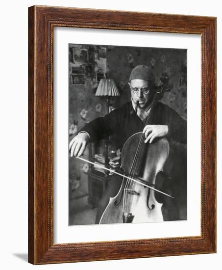 Pablo Casals, the Great Cello Player in His Home in Barcelona-null-Framed Photo