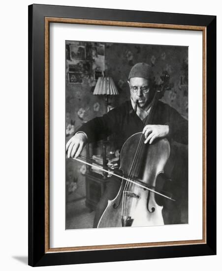 Pablo Casals, the Great Cello Player in His Home in Barcelona-null-Framed Photo