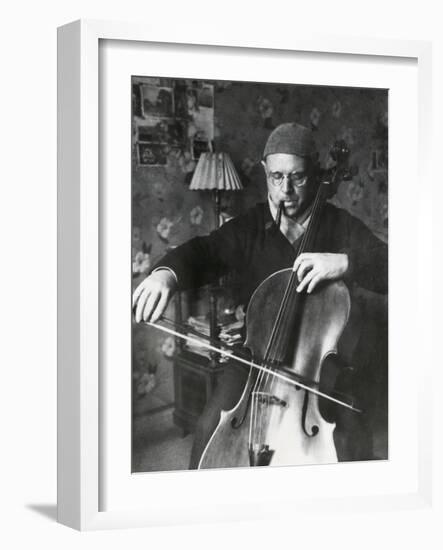 Pablo Casals, the Great Cello Player in His Home in Barcelona-null-Framed Photo