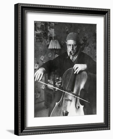 Pablo Casals, the Great Cello Player in His Home in Barcelona-null-Framed Photo