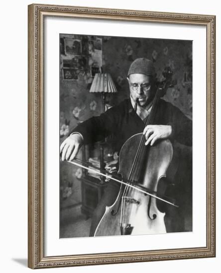 Pablo Casals, the Great Cello Player in His Home in Barcelona-null-Framed Photo