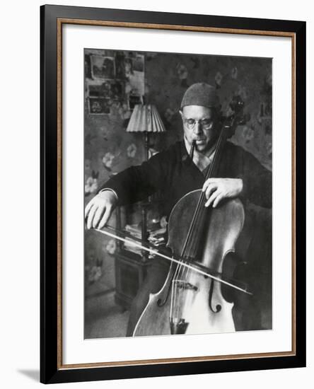 Pablo Casals, the Great Cello Player in His Home in Barcelona-null-Framed Photo