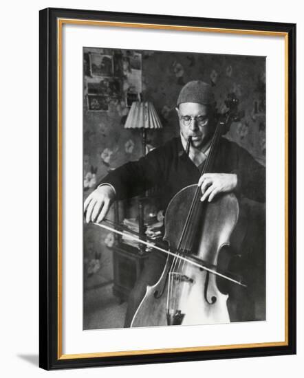 Pablo Casals, the Great Cello Player in His Home in Barcelona-null-Framed Photo