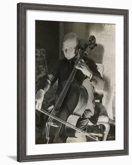 Pablo Casals, the Great Cello Player in His Home in Barcelona-null-Framed Photo