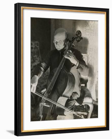 Pablo Casals, the Great Cello Player in His Home in Barcelona-null-Framed Photo