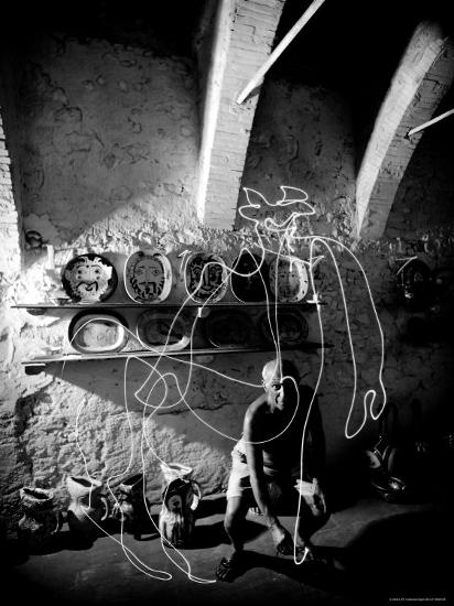 Pablo Picasso Drawing a Centaur in the Air with a Flashlight at Madoura