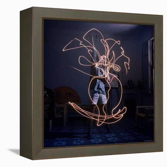 Pablo Picasso Drawing an Image Using a Light Pen-Gjon Mili-Framed Premier Image Canvas