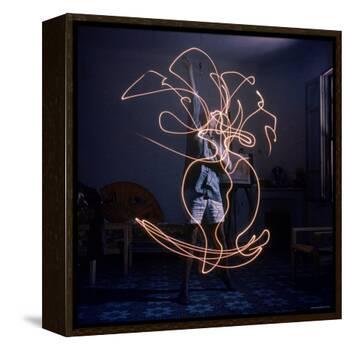 Pablo Picasso Drawing an Image Using a Light Pen-Gjon Mili-Framed Premier Image Canvas