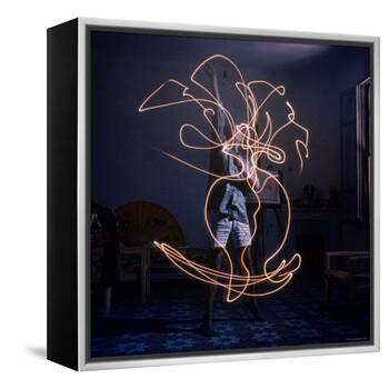 Pablo Picasso Drawing an Image Using a Light Pen-Gjon Mili-Framed Premier Image Canvas
