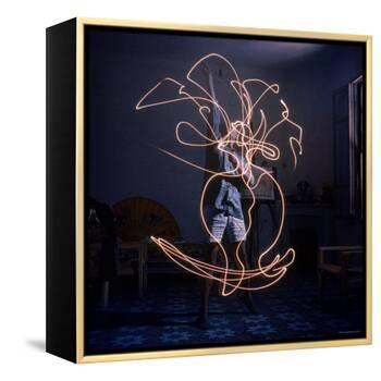 Pablo Picasso Drawing an Image Using a Light Pen-Gjon Mili-Framed Premier Image Canvas