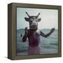 Pablo Picasso Wearing a Cow's Head Mask on Beach at Golfe Juan Near Vallauris-Gjon Mili-Framed Premier Image Canvas