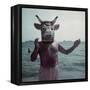 Pablo Picasso Wearing a Cow's Head Mask on Beach at Golfe Juan Near Vallauris-Gjon Mili-Framed Premier Image Canvas