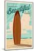 Pacific Beach, California - Life is a Beautiful Ride - Surfboard Letterpress-Lantern Press-Mounted Art Print