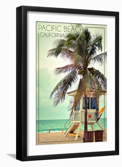 Pacific Beach, California - Lifeguard Shack and Palm-Lantern Press-Framed Art Print