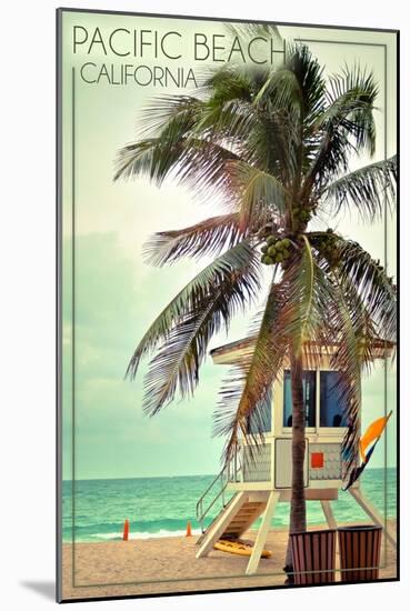 Pacific Beach, California - Lifeguard Shack and Palm-Lantern Press-Mounted Art Print