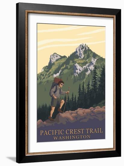 Pacific Crest Trail, Washington - Mountain Hiker-Lantern Press-Framed Premium Giclee Print