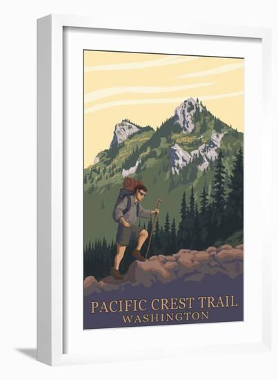 Pacific Crest Trail, Washington - Mountain Hiker-Lantern Press-Framed Premium Giclee Print