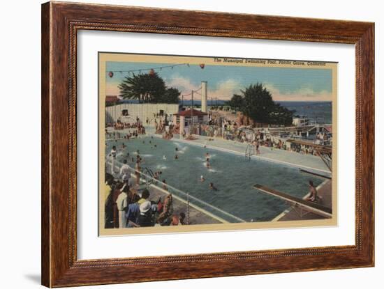 Pacific Grove, CA - Municipal Swimming Pool View-Lantern Press-Framed Art Print