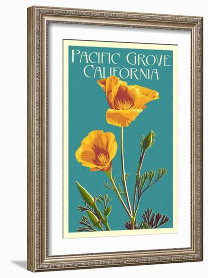 Pacific Grove, California - Poppy - Letterpress-Lantern Press-Framed Art Print