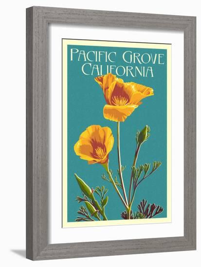 Pacific Grove, California - Poppy - Letterpress-Lantern Press-Framed Art Print