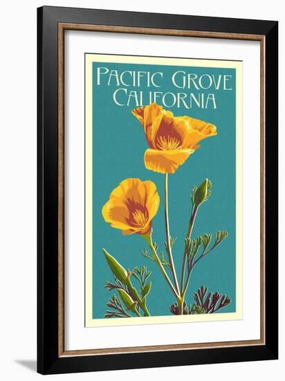 Pacific Grove, California - Poppy - Letterpress-Lantern Press-Framed Art Print