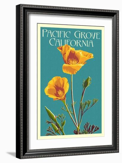 Pacific Grove, California - Poppy - Letterpress-Lantern Press-Framed Art Print