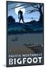 Pacific Northwest - Bigfoot Scene-Lantern Press-Mounted Art Print